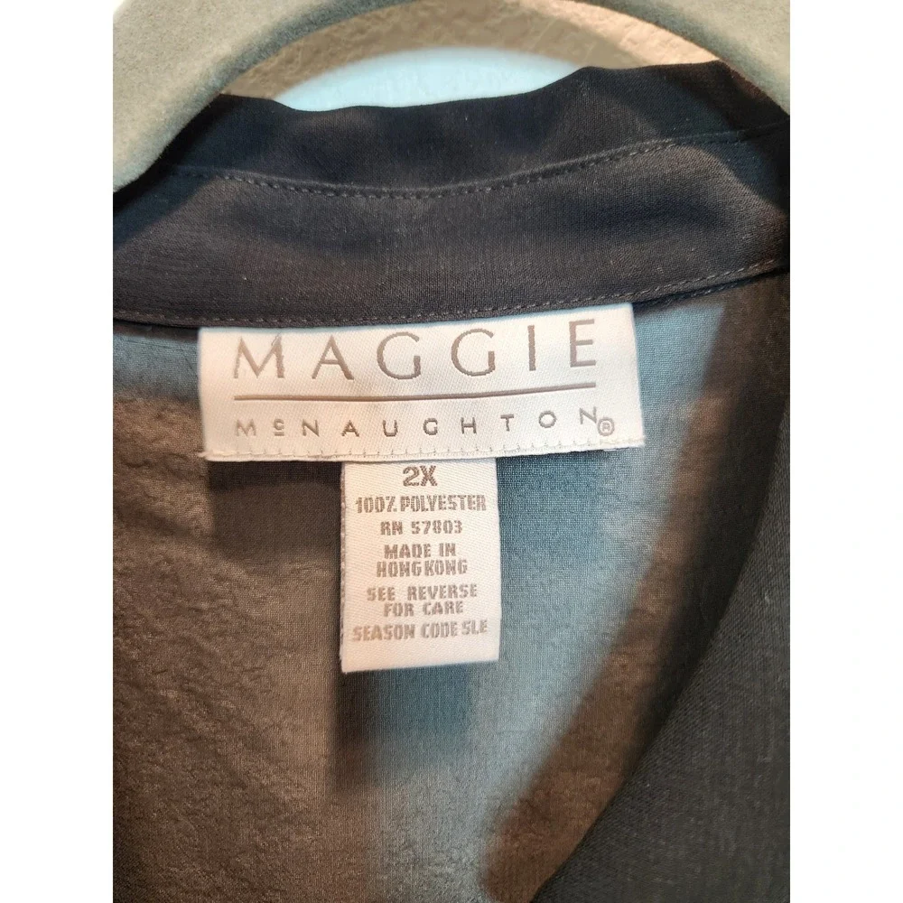 Maggie McNaughton Women 2X Black Sheer Button Down Long Sleeve Blouse Top - Picture 3 of 5